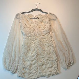 Fashion Nova Cream Off the shoulder Dress